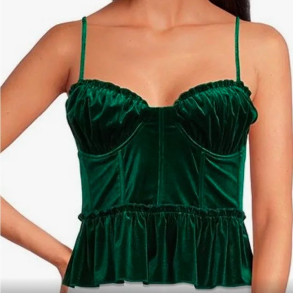 Bridgerton vibe top green Velvet Bustier Ruffle regencycore fits like a medium - Picture 1 of 16